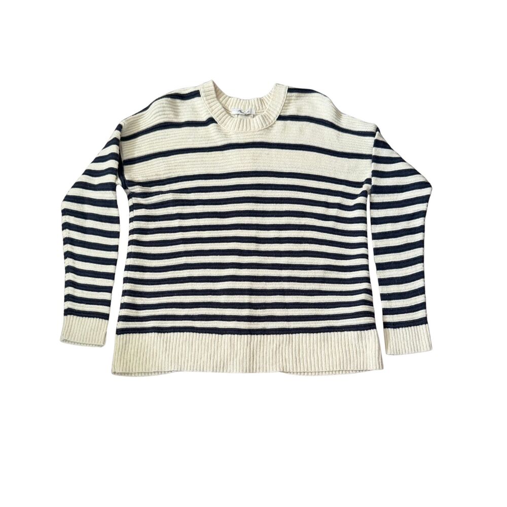 Madewell Greensboro Button Back Pullover Sweater Cream Navy Blue Stripes Size XS